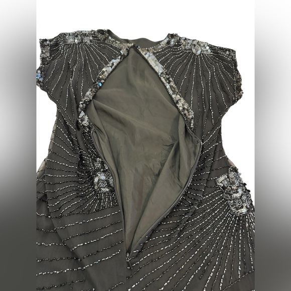 Vintage 80s Oleg Cassini Black Silk Beaded Evening Gown Size 8 | Art Deco Glam - Picture 9 of 16